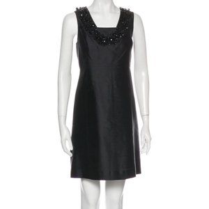TORY BURCH 100% silk beaded black shift dress EUC